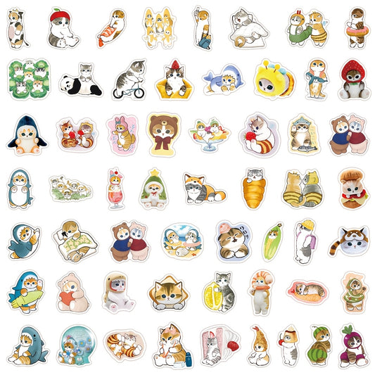 57pcs Cat Stickers Vinyl Kitten Decals for Water Bottles Mixed Colors