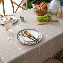 Polyester Tablecloth Nordic Grid Linen with Tassel Lace - Home Decor