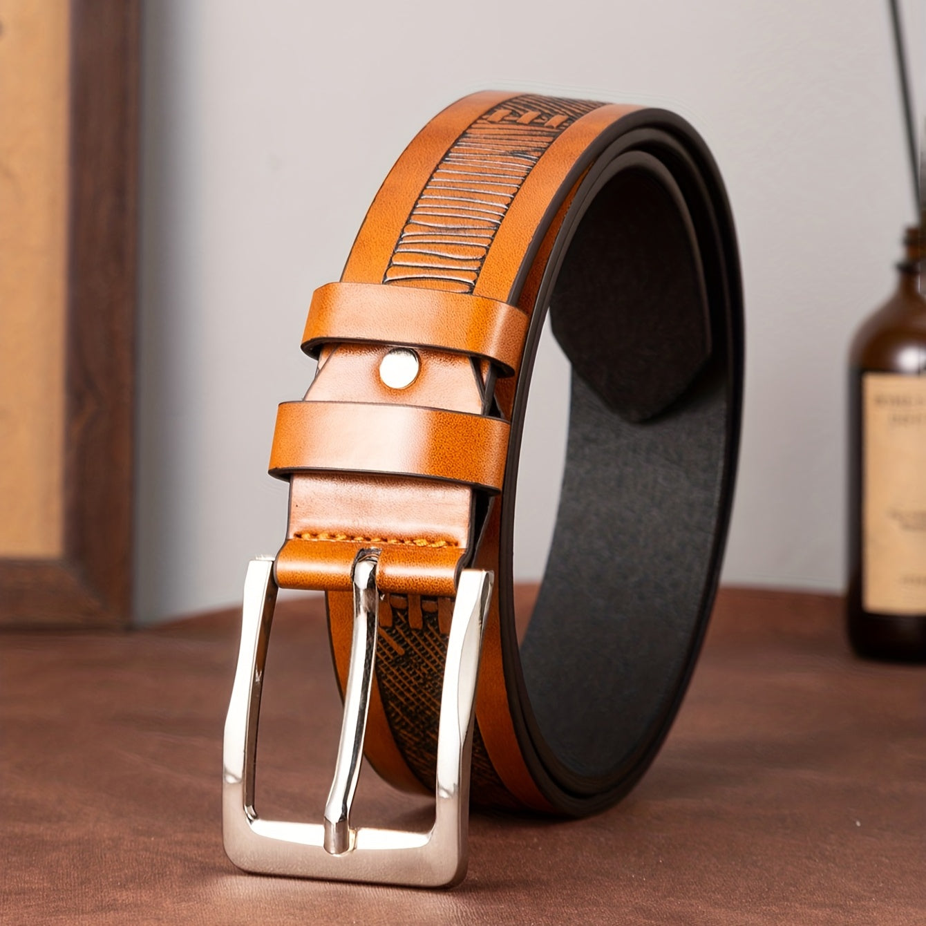Men's Letter Style Single Jack Dress Belt Casual Alloy Needle Buckle PU Belt