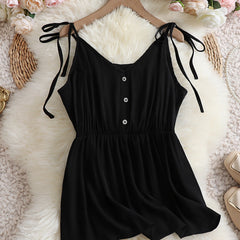  Button Decor Tie Shoulder Peplum Cami Top