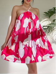 Floral Print Backless Dress Vacation Spaghetti Strap Mini Dress