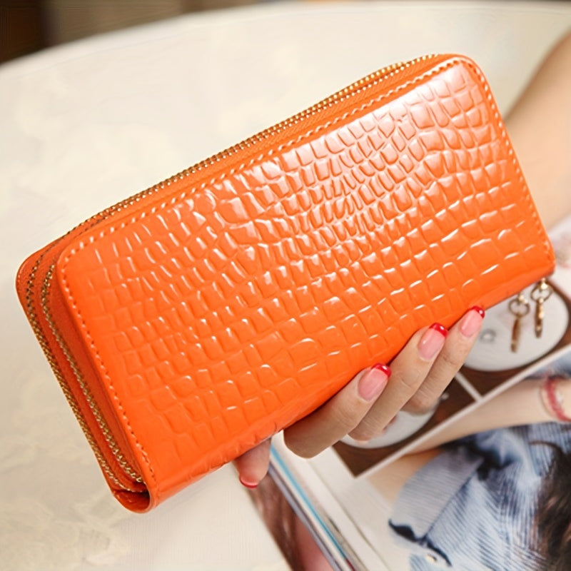 Crocodile Pattern Long Wallet with Double Zipper