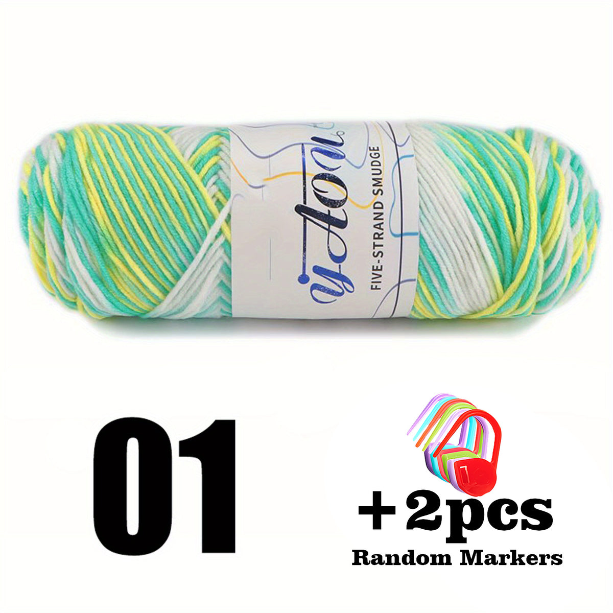 100g Multicolor Yarn, 2 Markers Crochet Yarn 5mm 200meters
