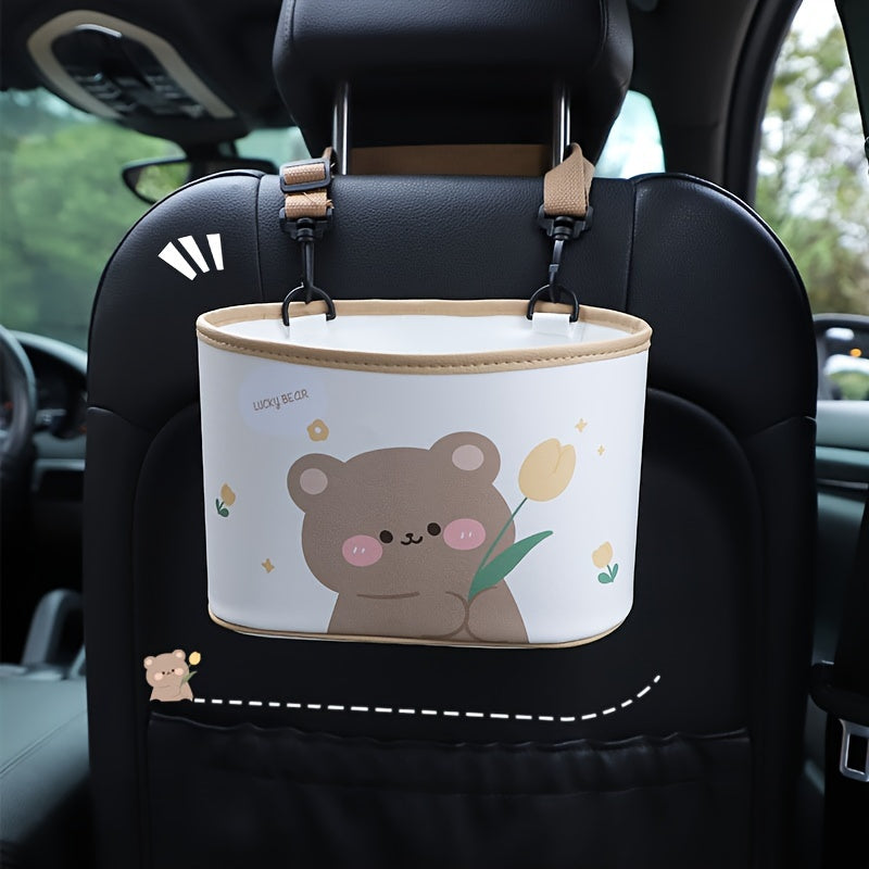 Cartoon Bear Storage Box Car Seat Back Trash Can Car Storage Bag Car Accessories