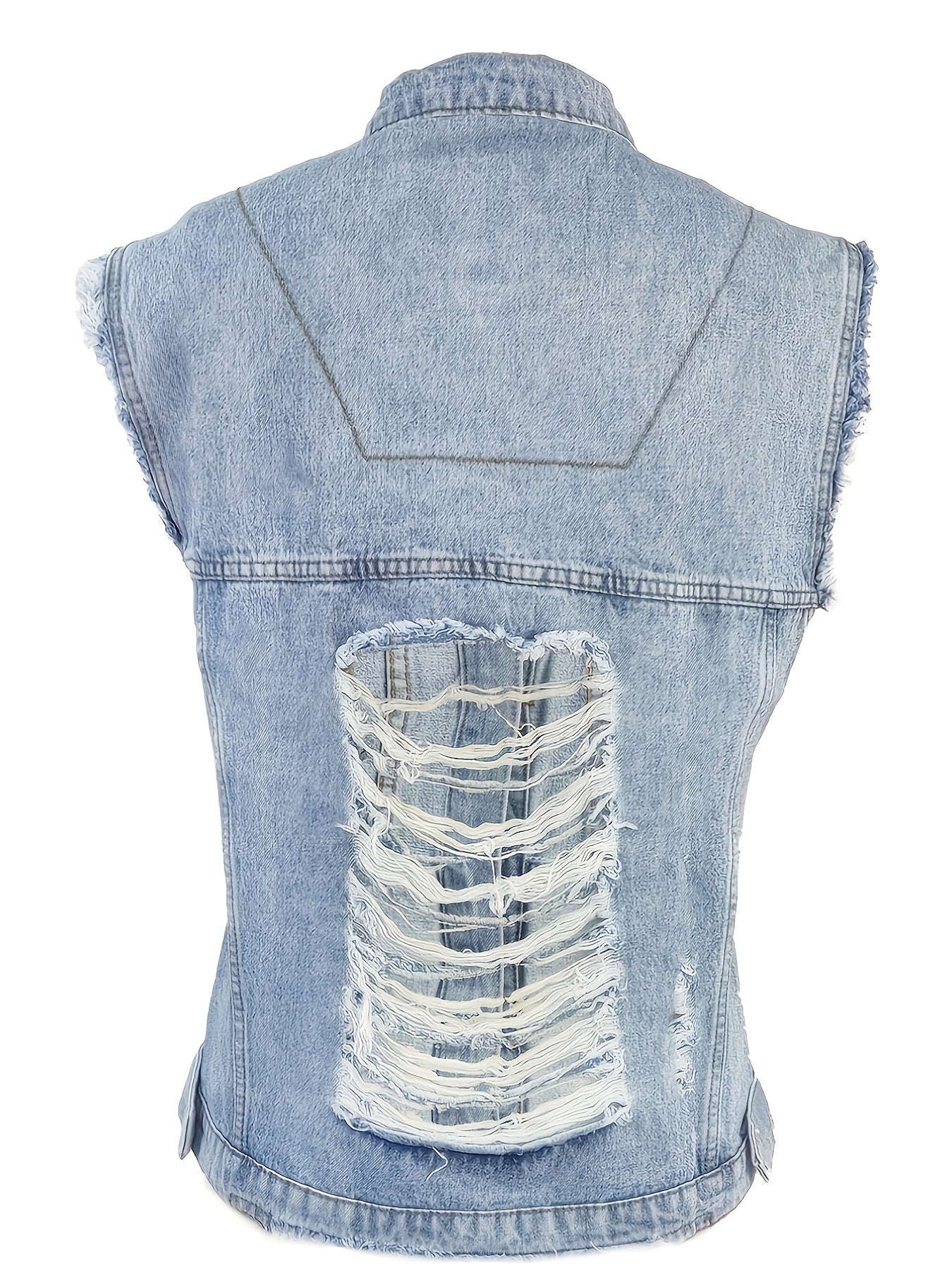 Women's Ripped Holes Sleeveless Denim Jacket Distressed Vest