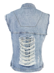 Women's Ripped Holes Sleeveless Denim Jacket Distressed Vest