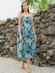 Tropical Floral Leaf Print Tie Shoulder Cami Beach Cover Up