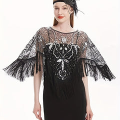 Vintage Tassel Sequins Embroidery Shawl Flapper Wrap Cardigan Cloak
