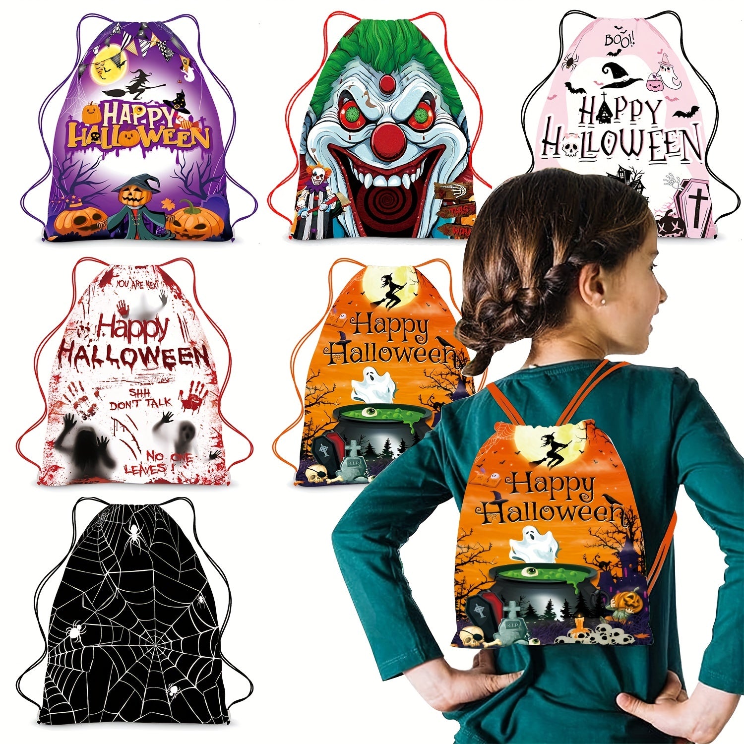 Halloween Gift Kids Drawstring Backpack Storage Bag