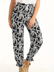  Boho Pants Women's Plus Paisley Floral Print Drawstring Elastic