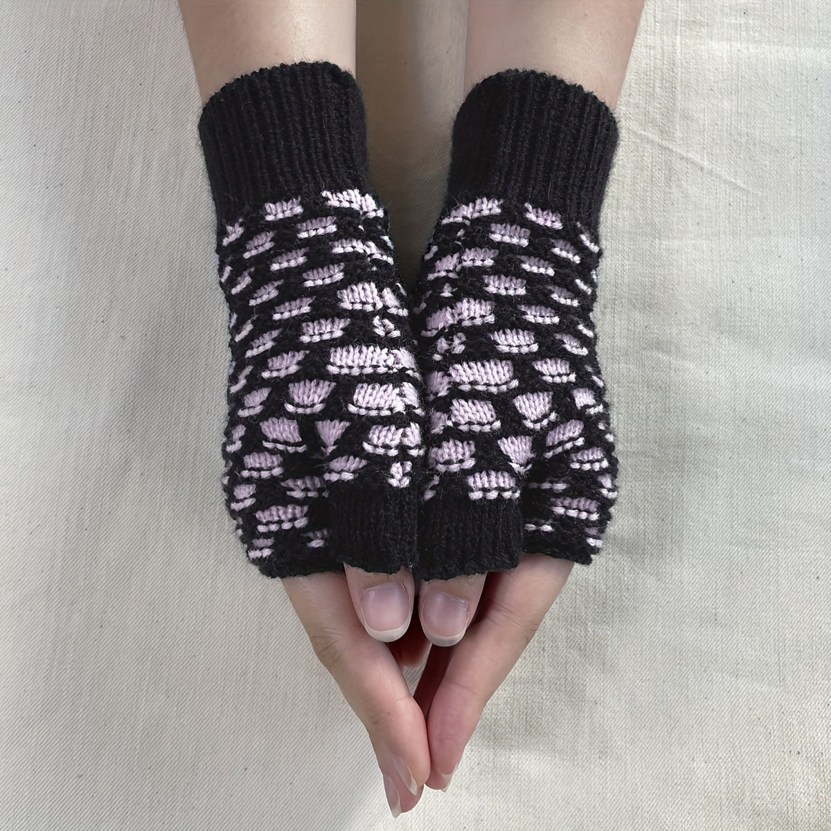 Plaid Fingerless Gloves knitted Wrist Gloves For Women
