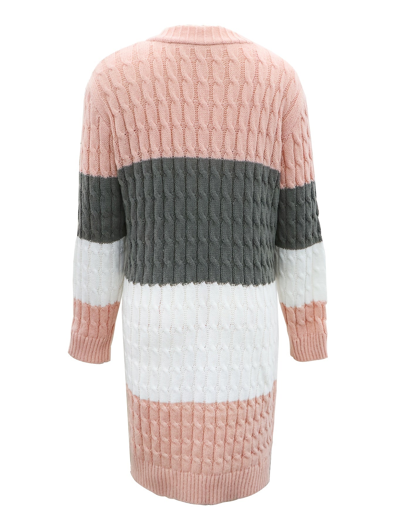  Colorblock Long Sleeve Cardigan with Pockets