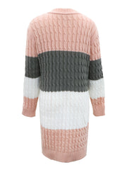  Colorblock Long Sleeve Cardigan with Pockets