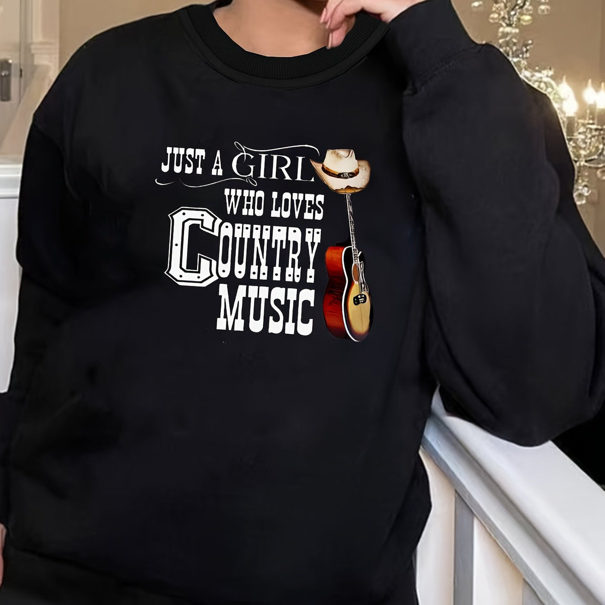  Guitar & Letter Print Long Sleeve Lounge Top