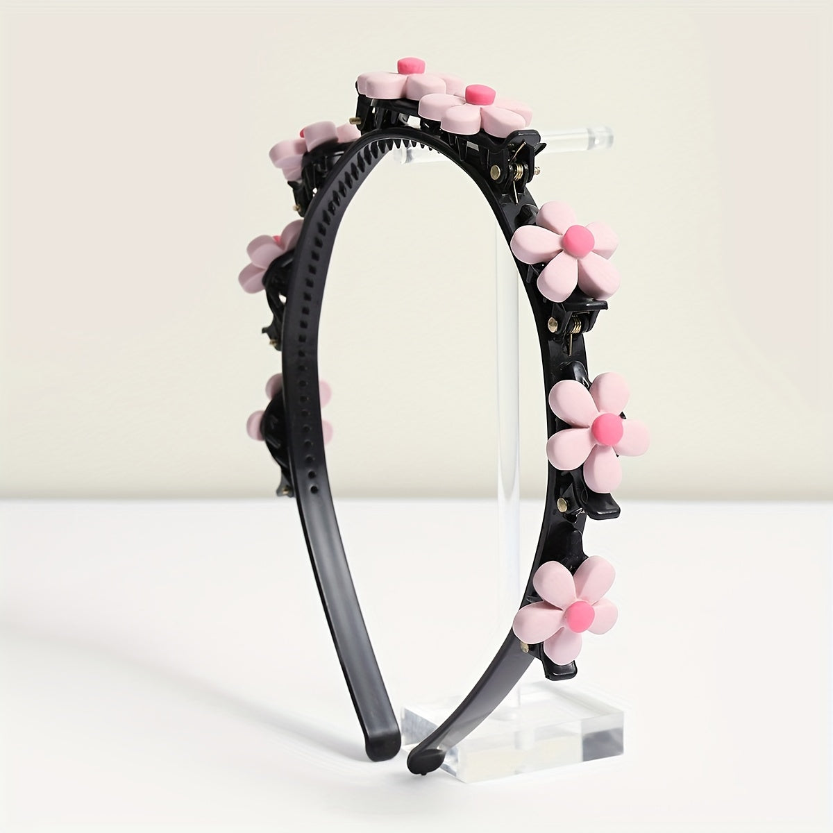Pink Flower Hair Band With Hair Clip for Women Girls