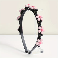 Pink Flower Hair Band With Hair Clip for Women Girls