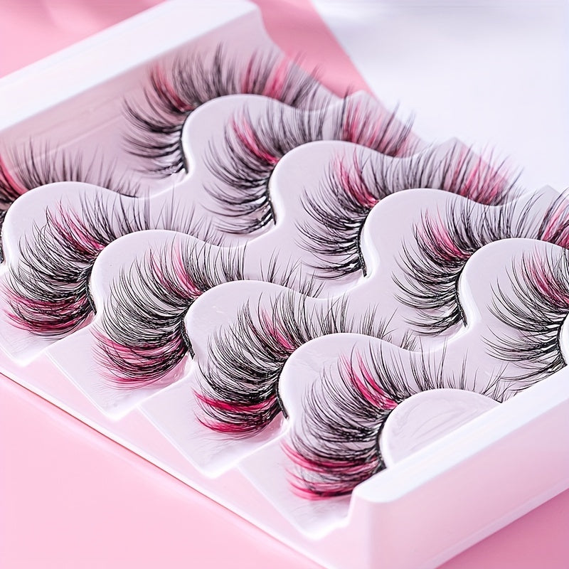 5 Pairs Colored Fluffy Crisscross Pink False Eyelashes