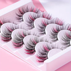 5 Pairs Colored Fluffy Crisscross Pink False Eyelashes