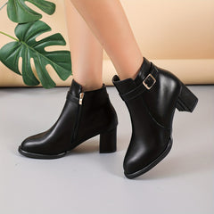 Women's Block Heeled Short Boots Side Zipper Ankle Boots