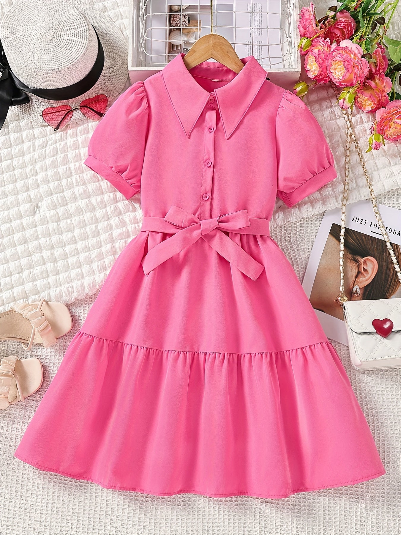 Girl's Retro Collar Floral Tunic Dress Party Kids Gift