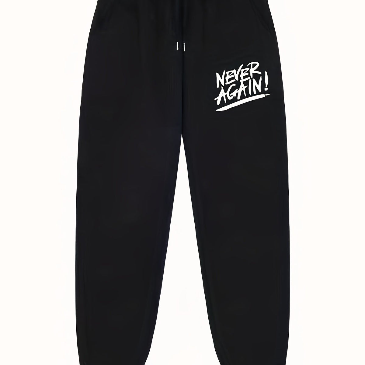Never Again Print Joggers With Pockets Men s Drawstring Pants