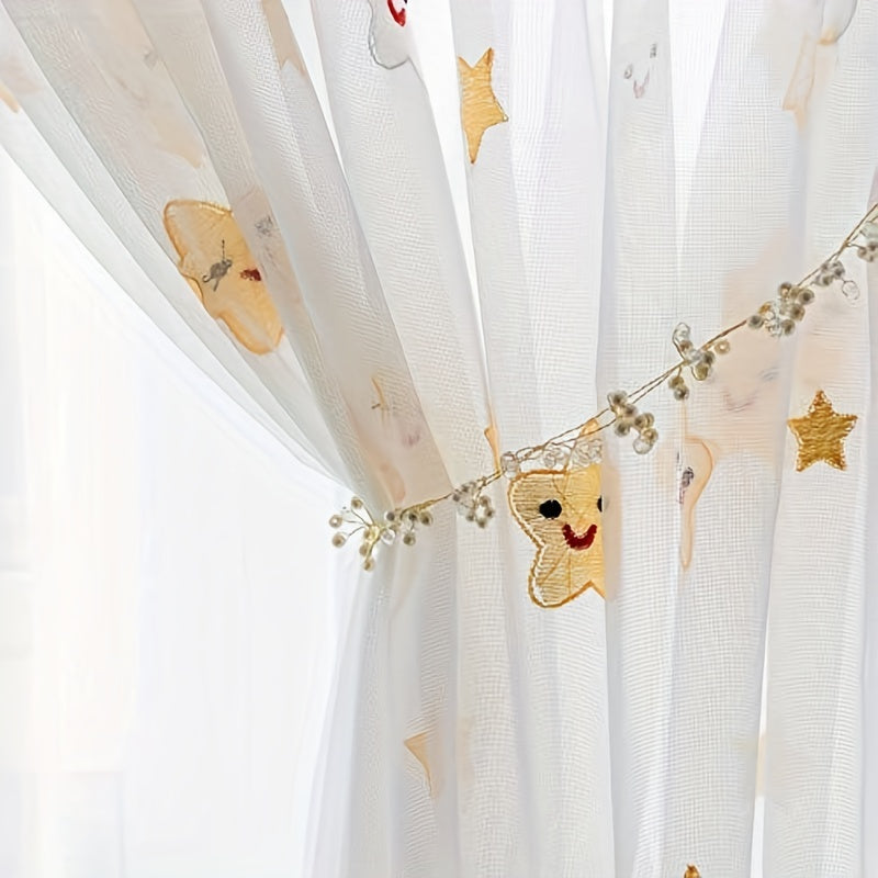 2 Panels Sheer Curtains Embroidery Rod Pocket Polyester Curtain