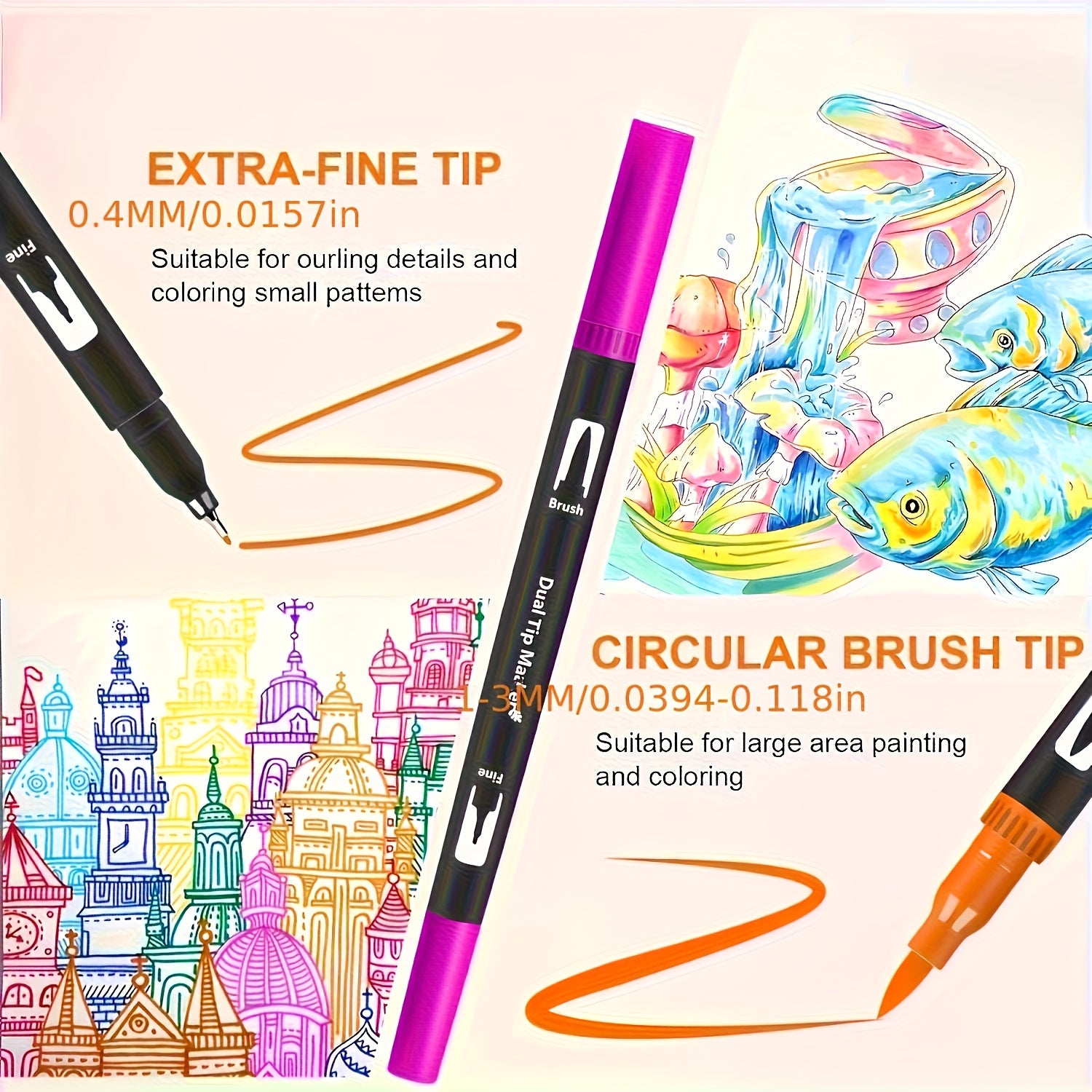 168pcs Dual Tip Watercolor Brush Pens Fine Line Coloring Set