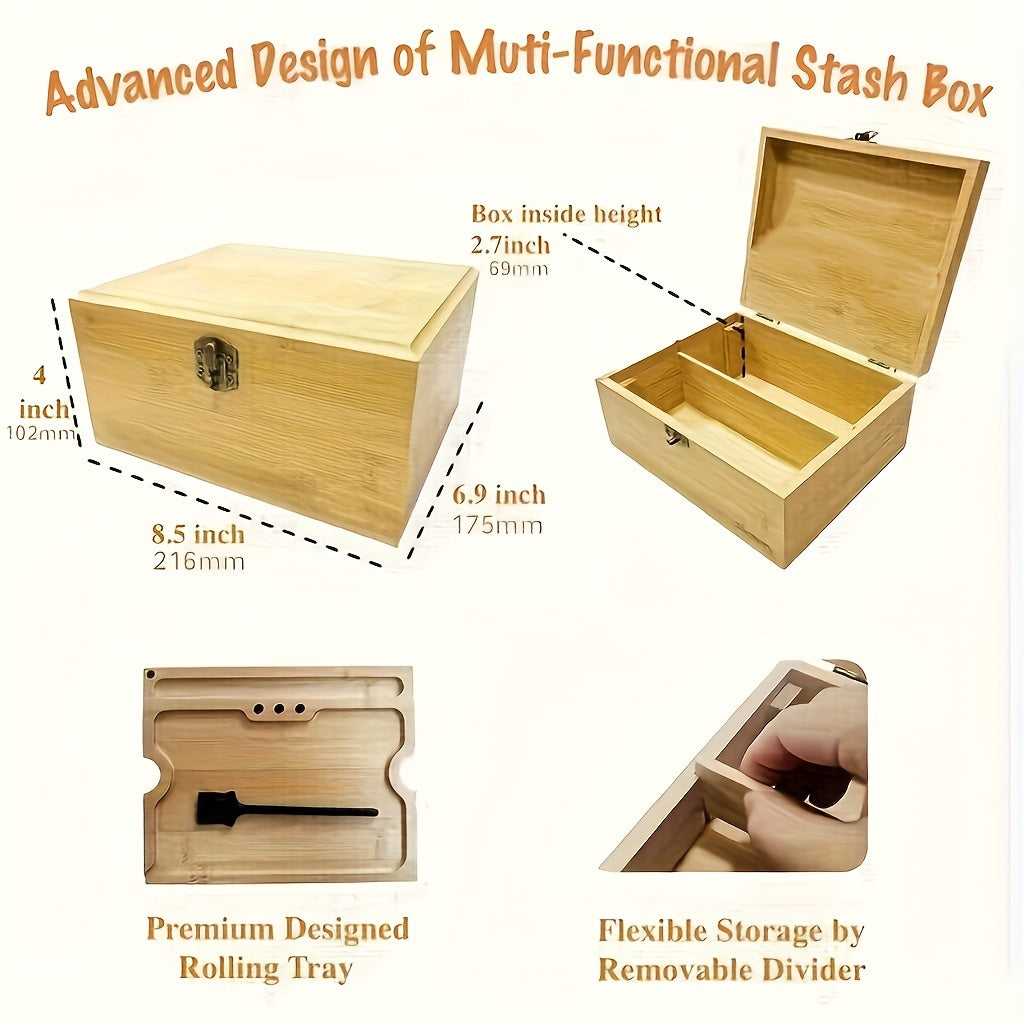 Large Stash Box Wooden Storage Box With Tray & Lock