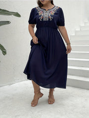Floral Print Bubble Sleeve Midi Dress