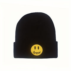 Smiling Face Embroidery Wool Knitted Cold Hat