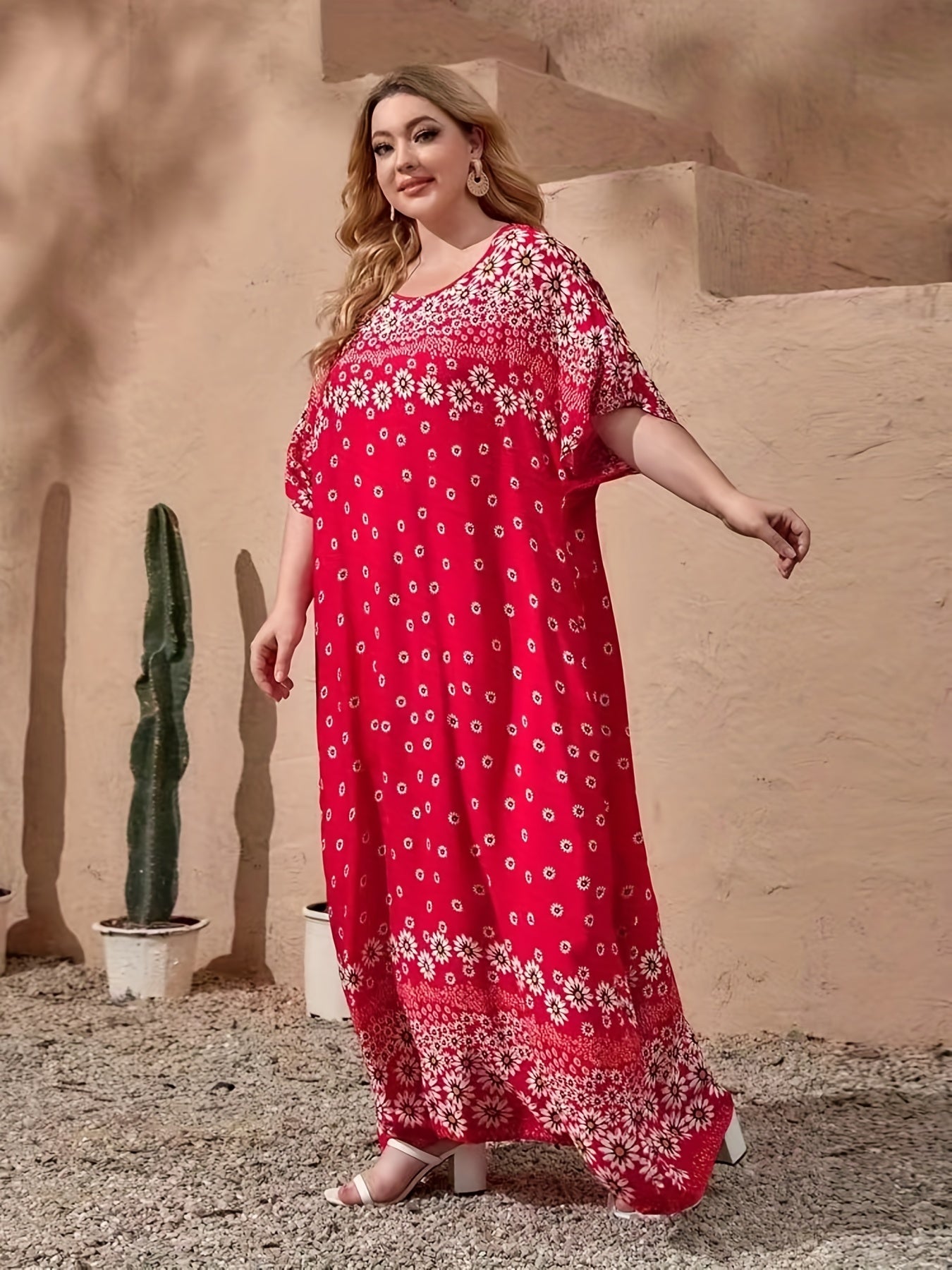  Floral Short Sleeve Maxi Dress