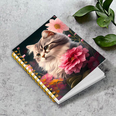 Charming Cat & Pink Flowers Notebook - 50 Pages