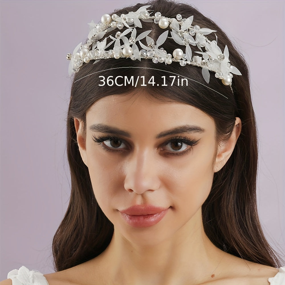 Silky Flower Headband with Faux Pearls Bridal Hair Accessories