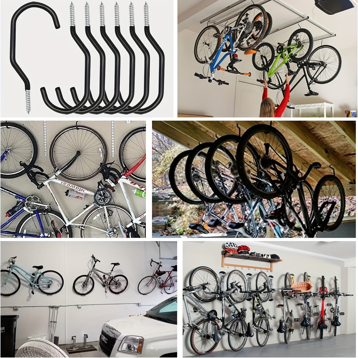 6pcs Bike Storage Hook Heavy Duty Wall Mount Rack Large Screw for Garage