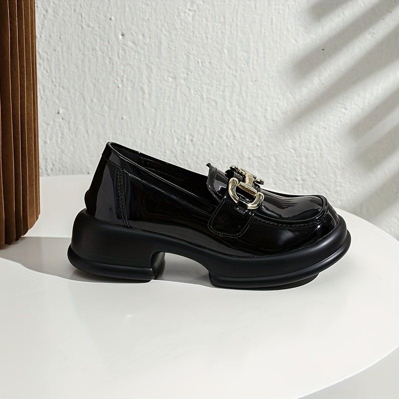 Women's Chain Decor Loafers Slip On Platform Shoes