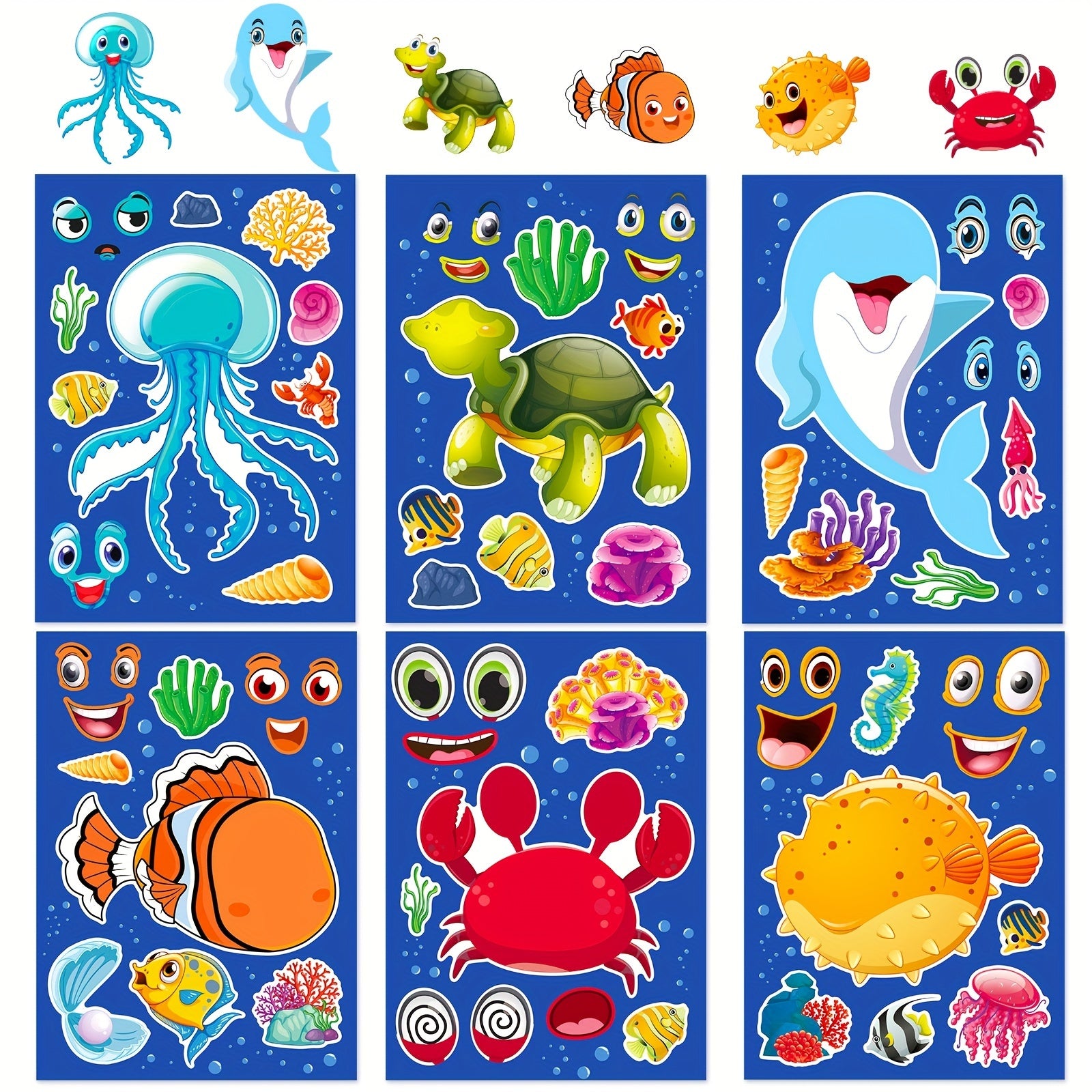 6pcs Marine Life Puzzle Stickers Face Changing DIY Stickers