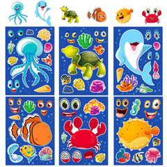 6pcs Marine Life Puzzle Stickers Face Changing DIY Stickers