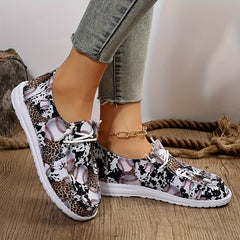 Leopard & Cow Print Lace Up Flat Canvas Shoes