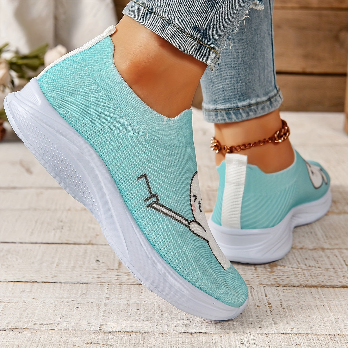 Women's Cartoon Graphic Walking Shoes Elastic Soft Sole Casual Sneakers