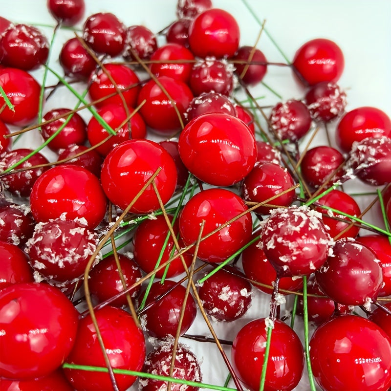 100pcs Christmas Decor Artificial Holly Berry Wire Bundle Garland Wreath