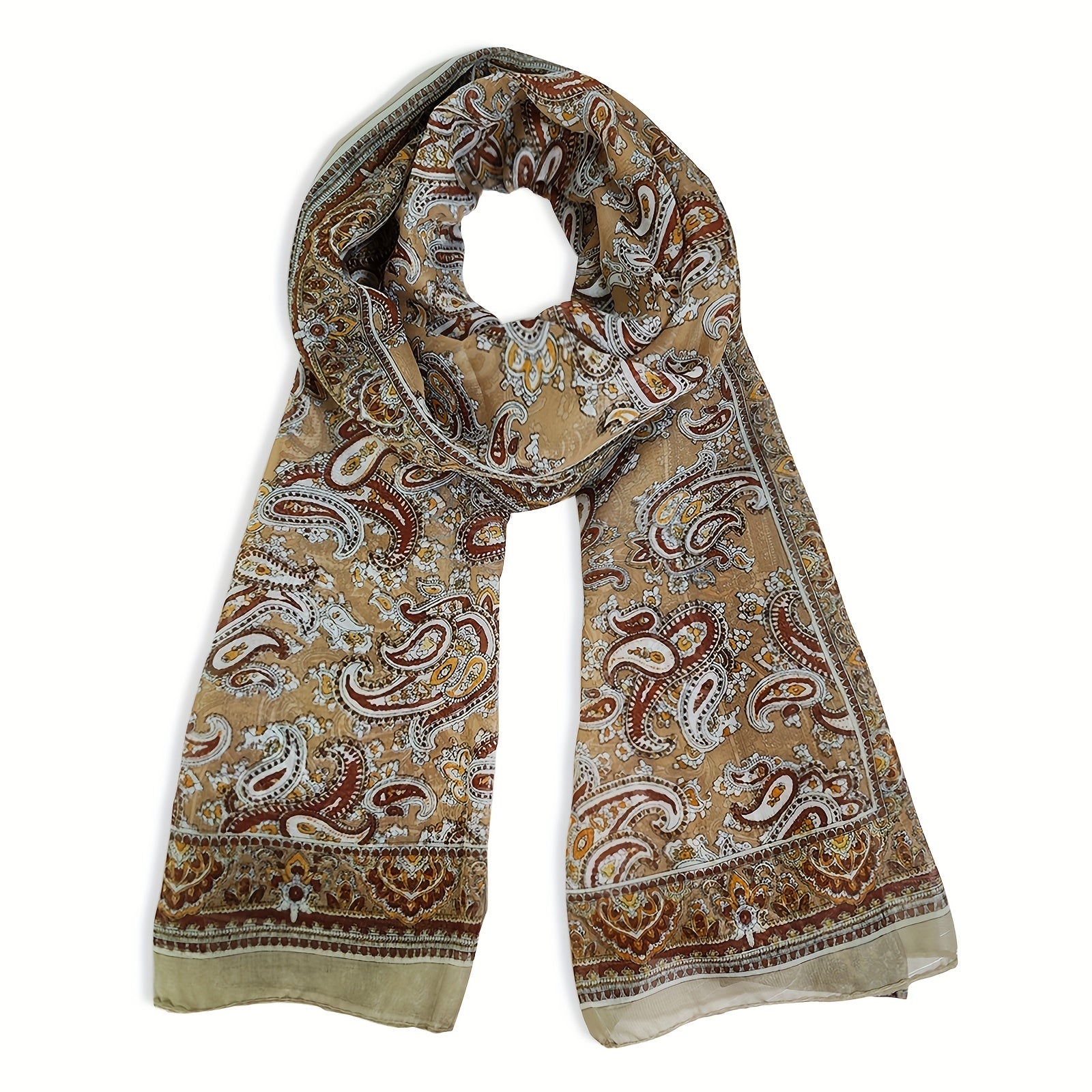 Brown Paisley Satin Scarf Vintage Silk Shawl