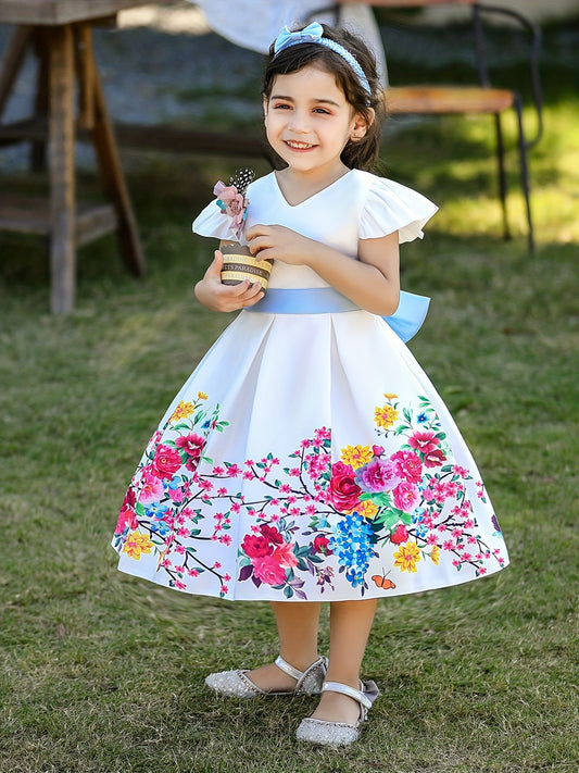 2pcs Baby Girls Floral Graphic Print Princess Dress Set
