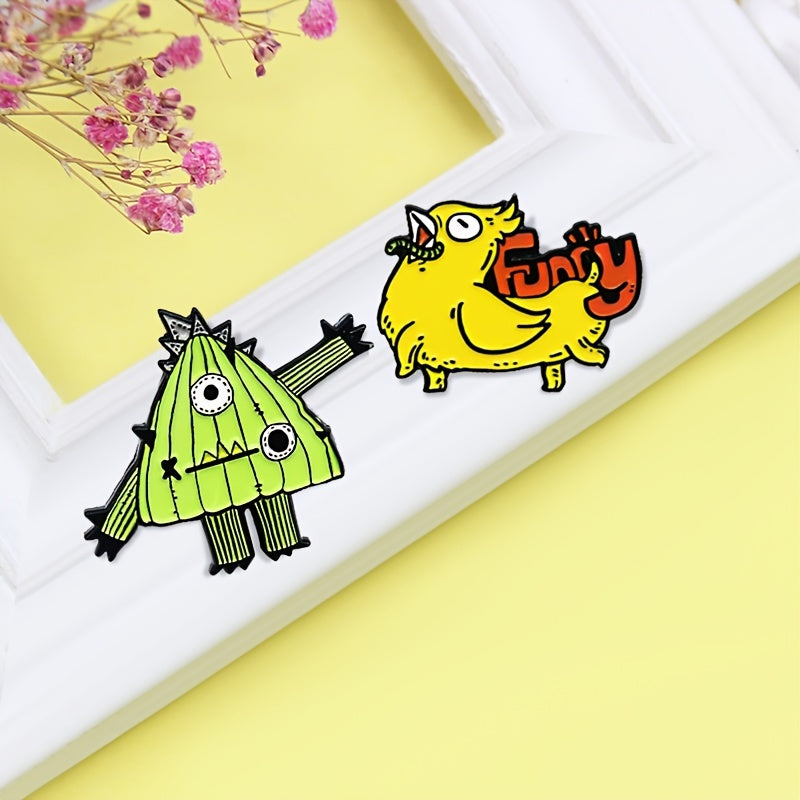 Funny Chicken Head Dog Body Green Monster Cartoon Brooch