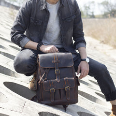 SWORKER Retro Crazy Horse Leather Backpack Men's Large Capacity