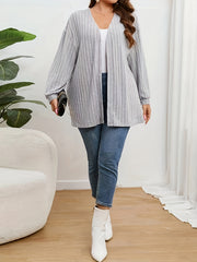  Solid Ribbed Long Sleeve Open Front Cardigan