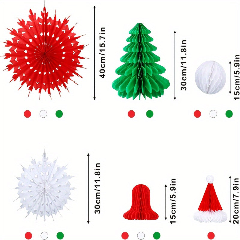 16pc Christmas Honeycomb Decorations Set Red & Green Lantern Bell Hat