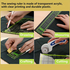2pcs Quilting Rulers w/ Non Slip Rings Fabric Cutting Ruler for Quilting/Sewing