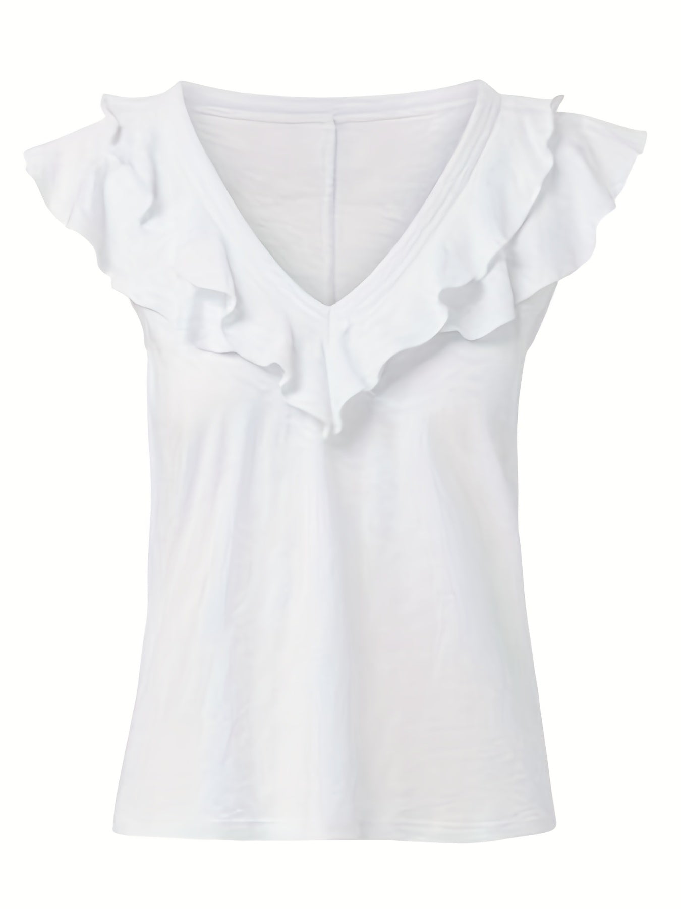 Casual Tank Top Women's Plus Plain Ruffle Trim V Neck