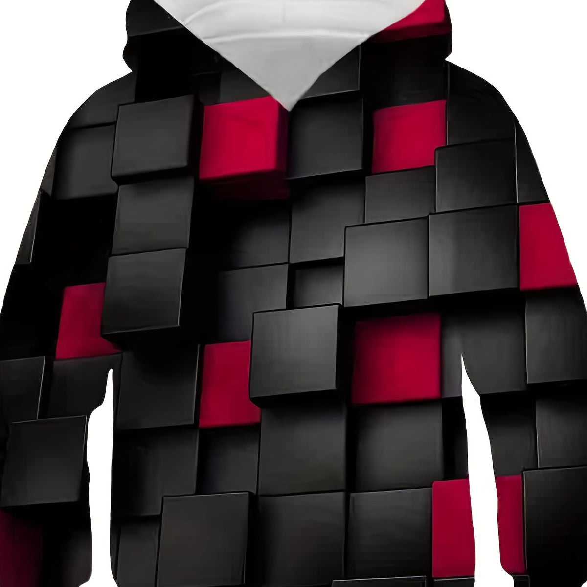 3D Red Blocks Print Kid's Hoodie Unisex Pullover for Spring Fall Winter