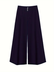  Button Decor High Rise Wide Leg Trousers
